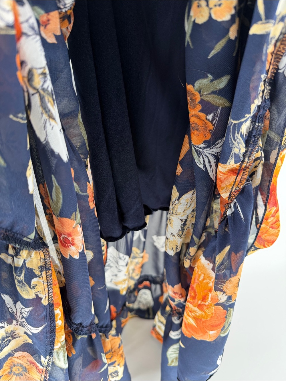 Sheer Floral Tiered Maxi Dress in navy and Orange size 6 - Picture 4 of 5